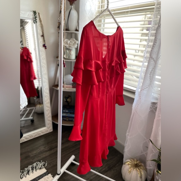 Red Mini Ruffled Dress Size 0 New - Picture 6 of 7